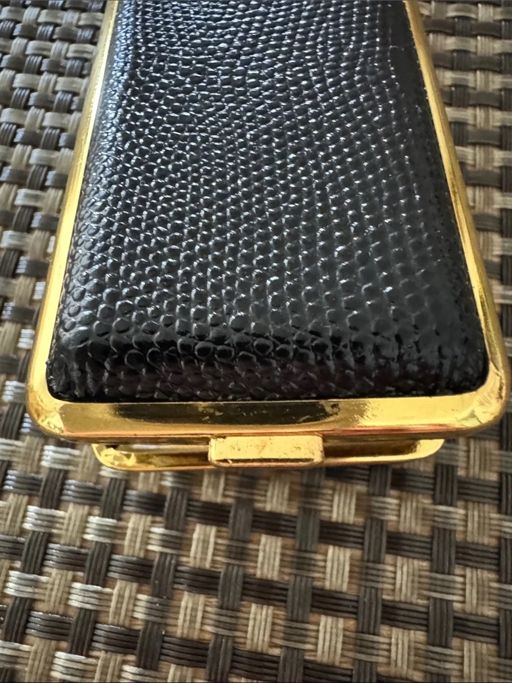 Beautiful Vintage Made In Germany Black Leather and Gold Trim Cigarette Case.